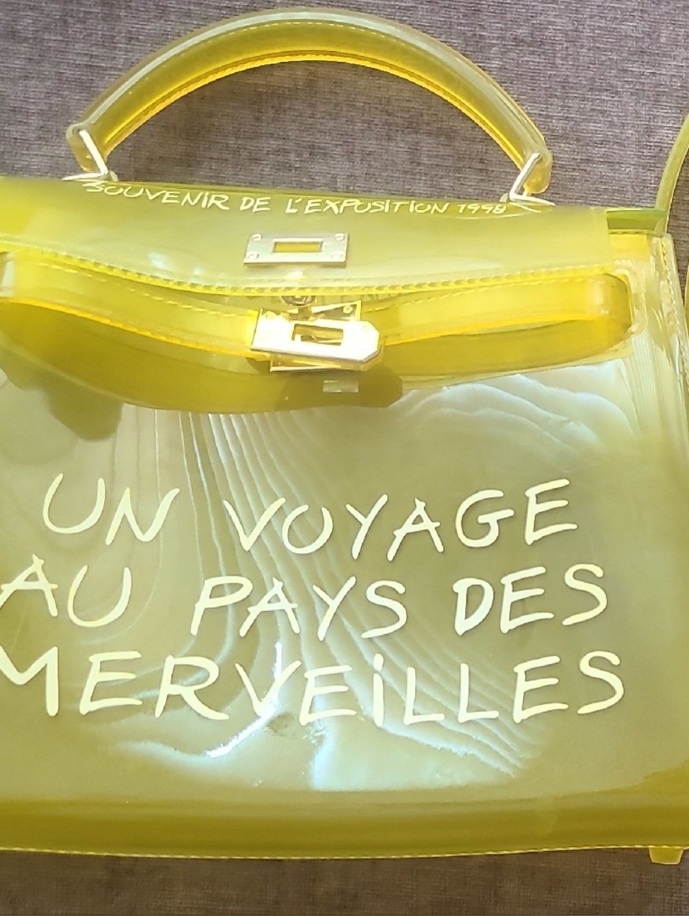 Yellow Clear Tote Bag with Strap - Un Voyage Àu Pays des Merveilles